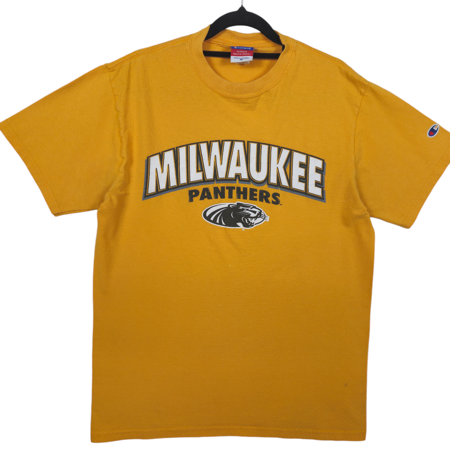 Vintage Champion 2000's Milwaukee Panthers Yellow Cotton Tee Shirt Size M