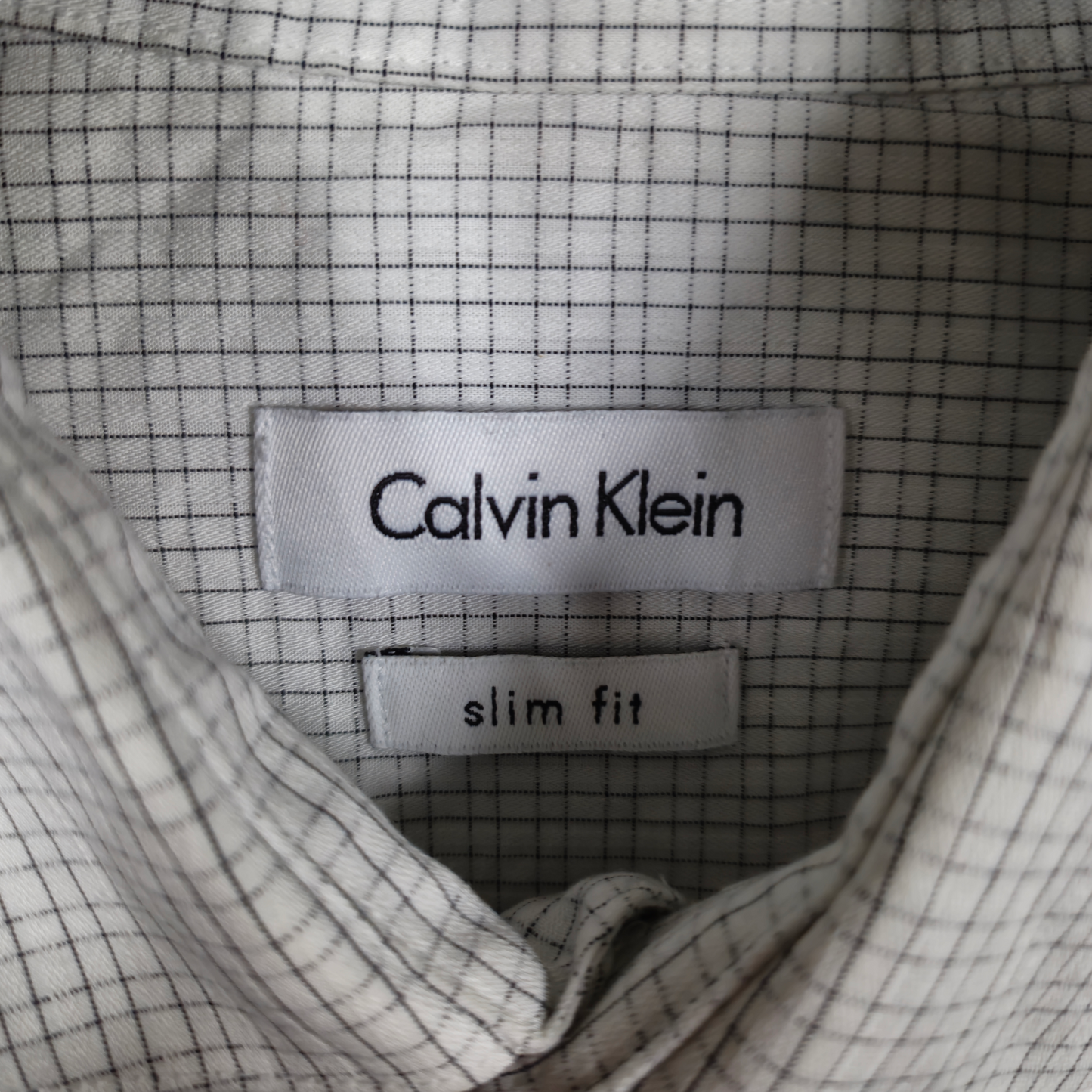 Calvin Klein White Checkered Slim Fit Dress Shirt Size L