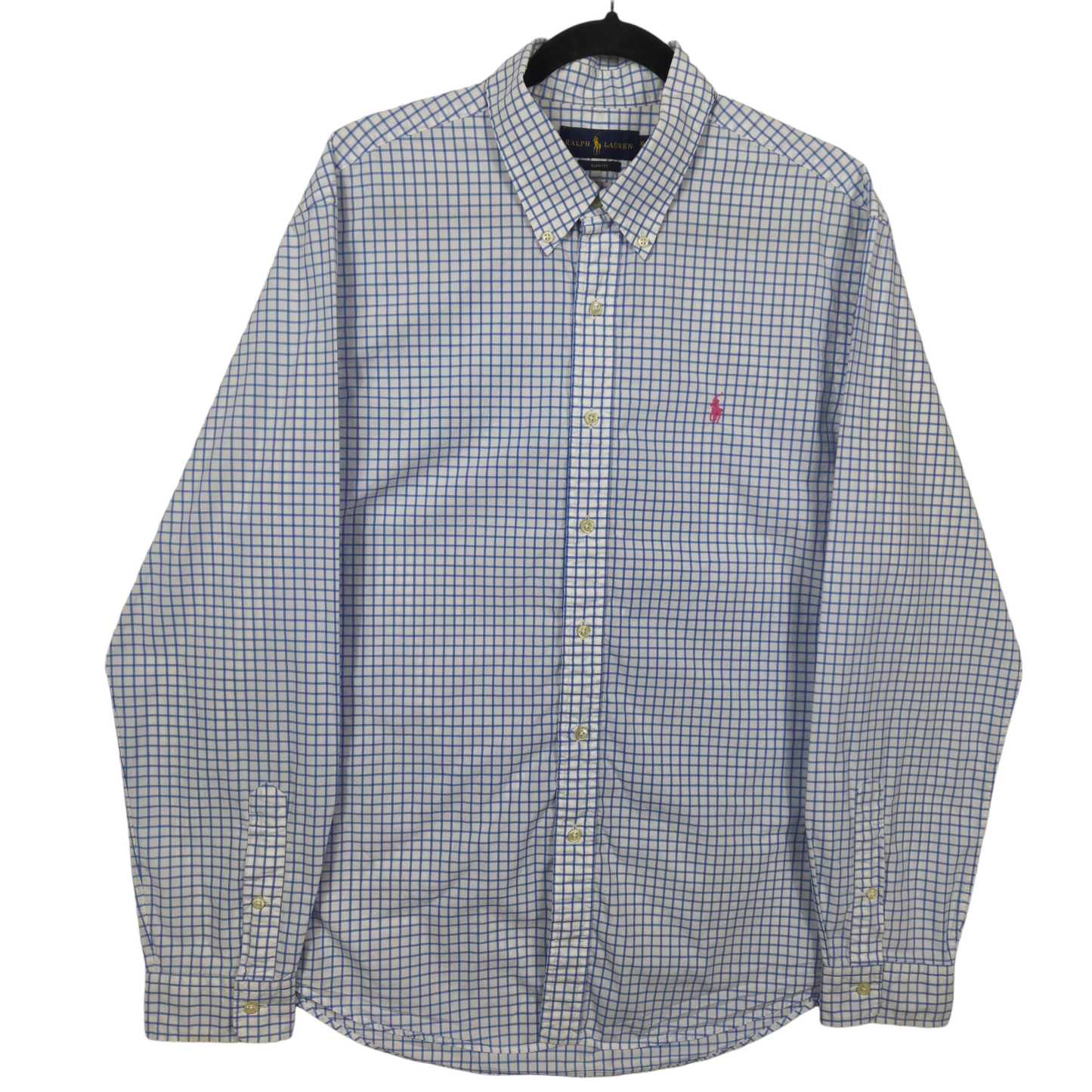 Polo Ralph Lauren White & Blue Checkered Slim Fit Dress Shirt Size XL