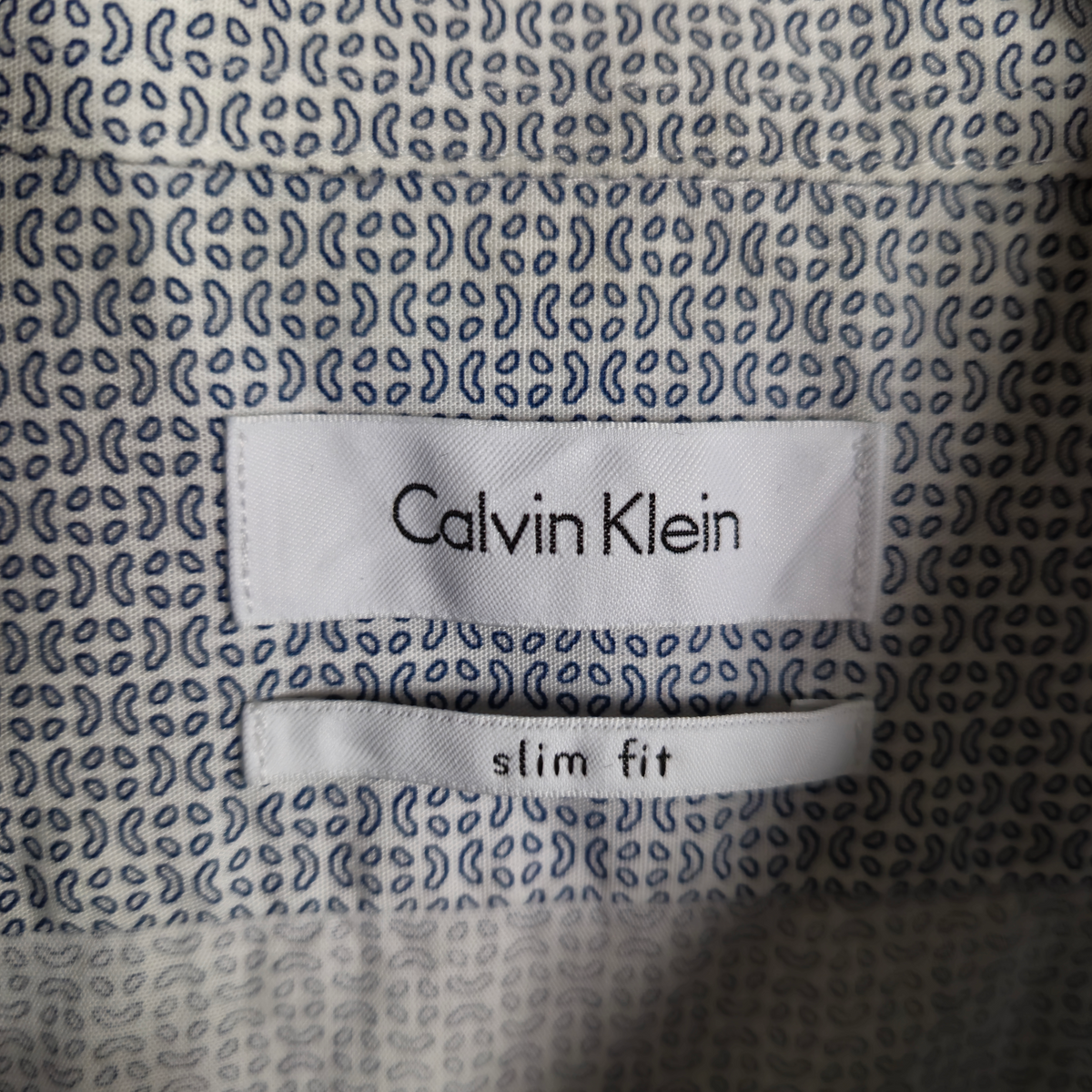 Calvin Klein White Patterned Slim Fit Dress Shirt Size L