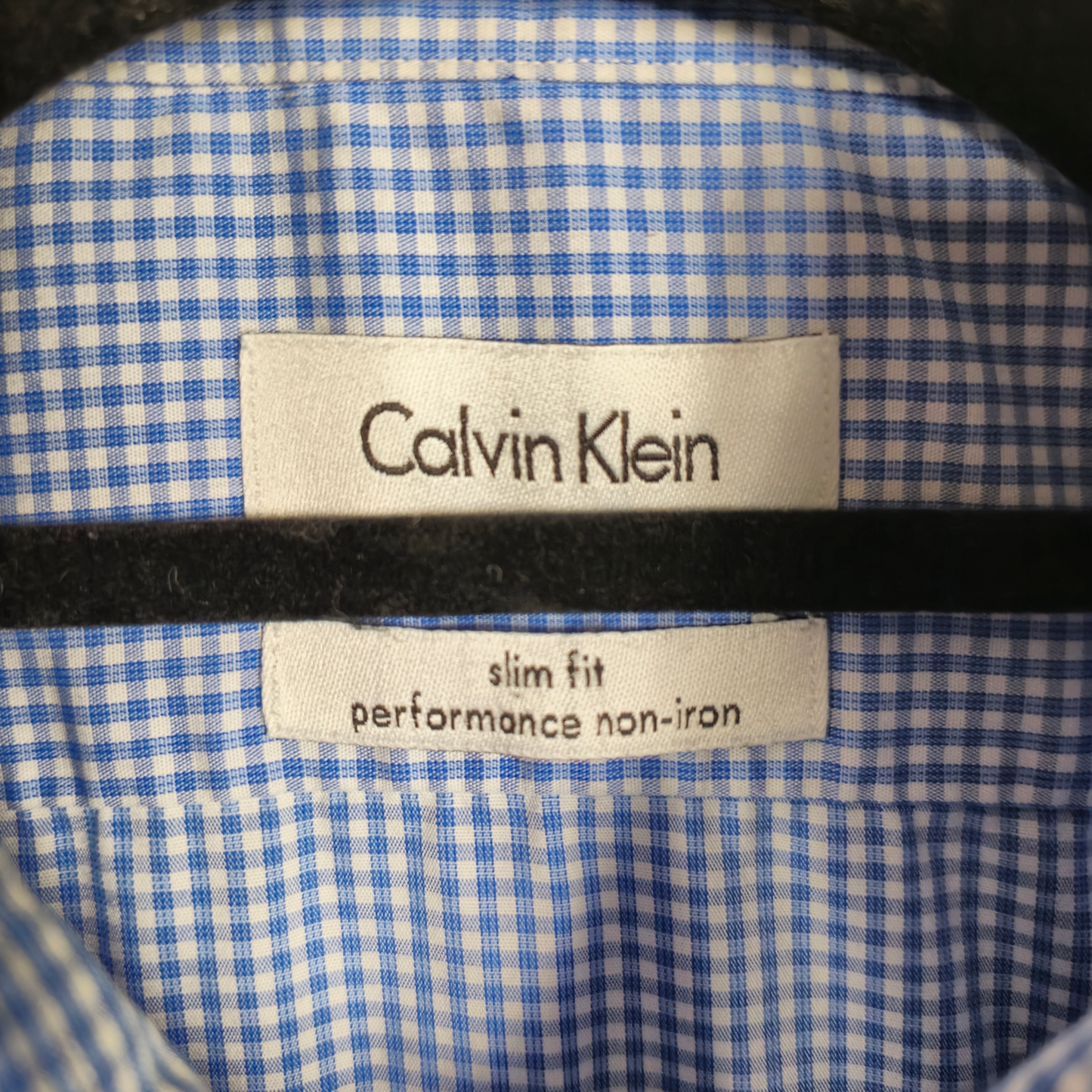 Calvin Klein Blue & White Slim Fit Checkered Dress Shirt Size L