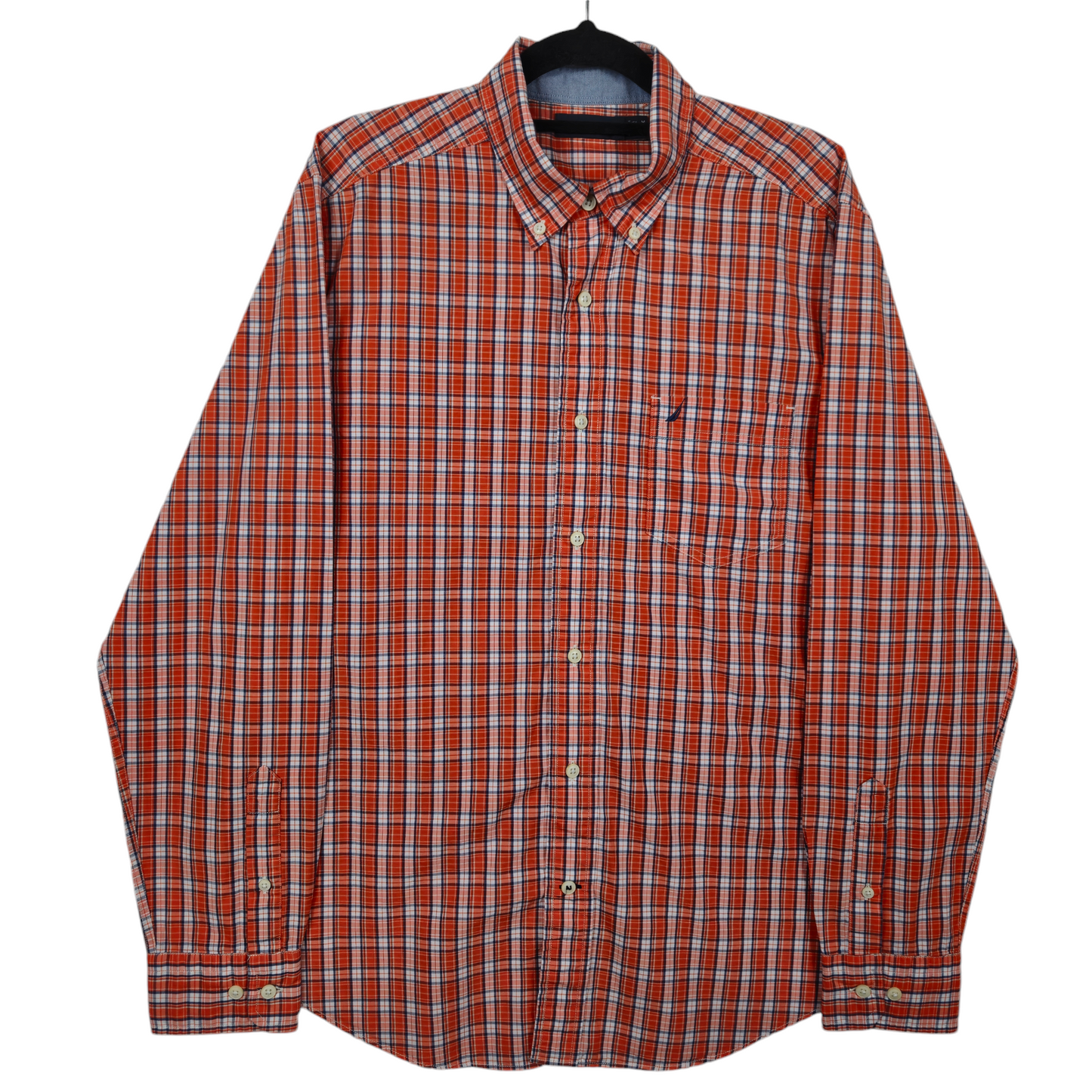 Nautica Orange Checkered Dress Shirt Size M