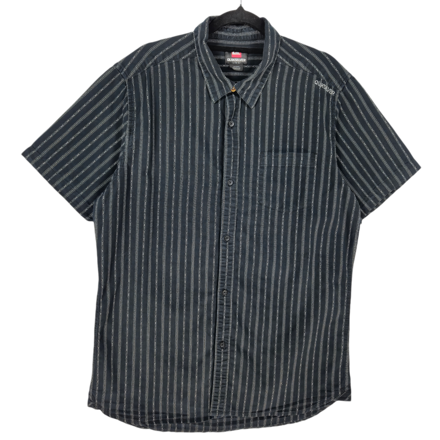 Quiksilver Black Striped Short Sleeve Button Shirt Size L