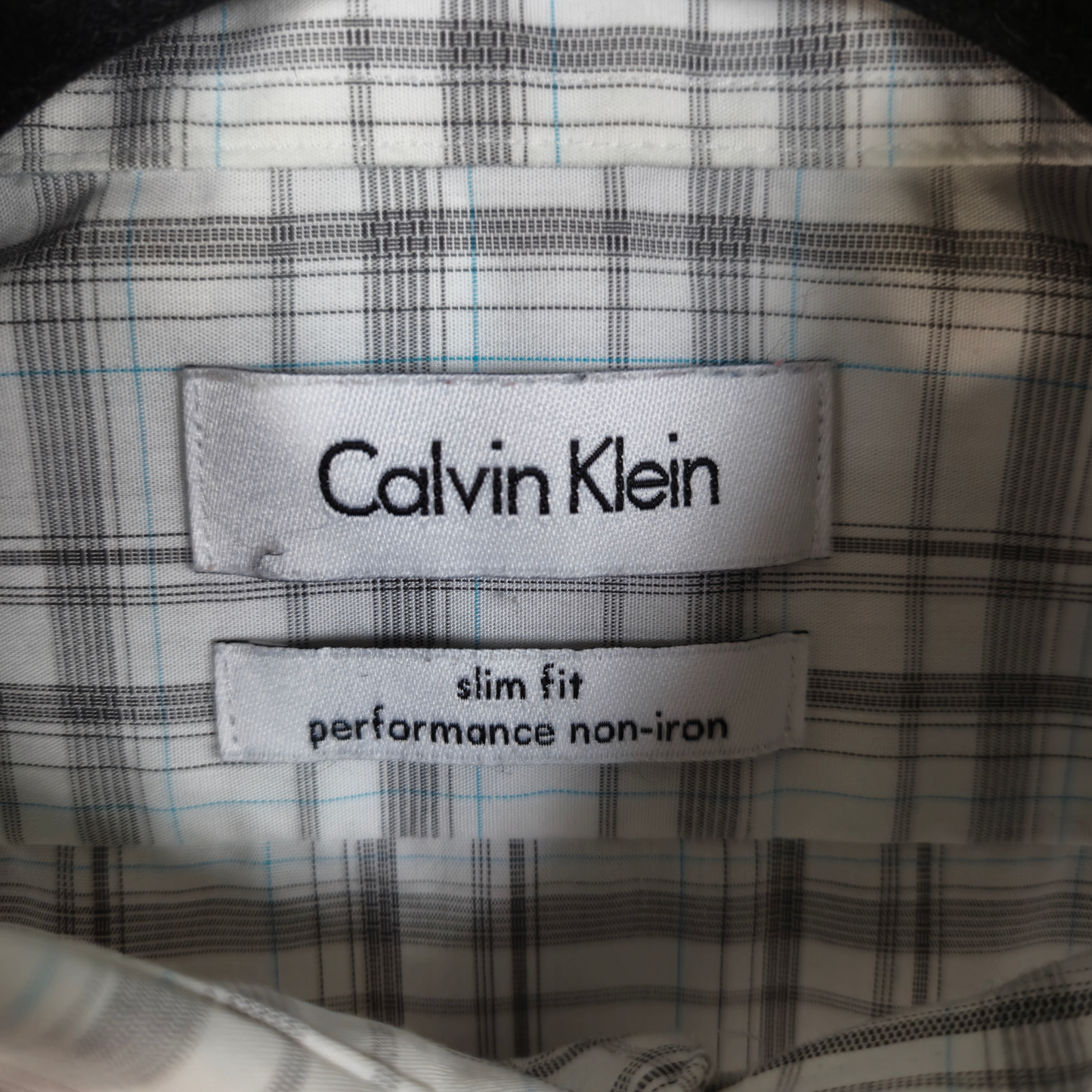 Calvin Klein White & Grey Checkered Slim Fit Dress Shirt Size M