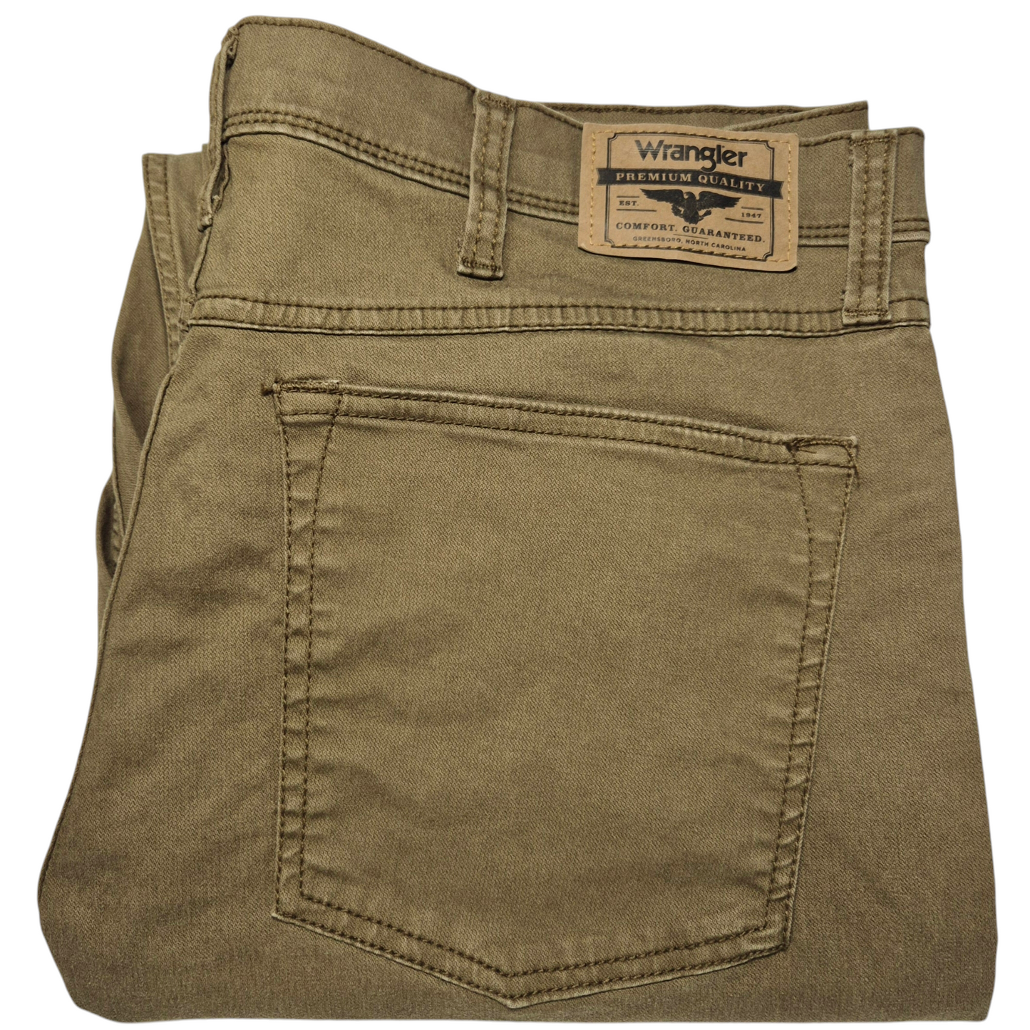 Wrangler Jeans Khaki Green Straight Leg Stretch Denim Bottoms W36