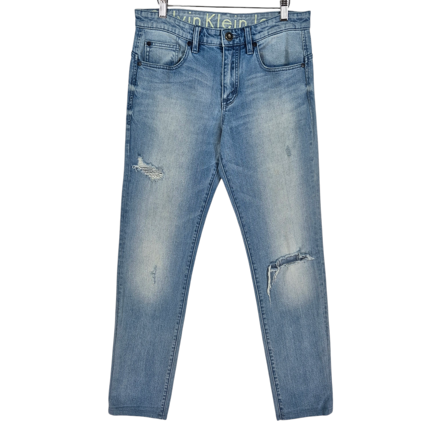 Calvin Klein Jeans Light Blue Slim Fit Distressed Stretch Denim Bottoms W32