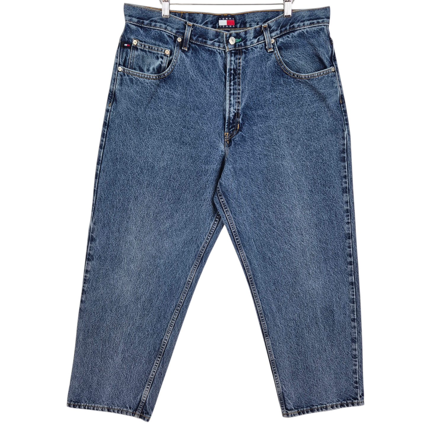 Vintage Tommy Jeans 90's Blue Relaxed Tapered Heavy Rigid Denim Bottoms W37