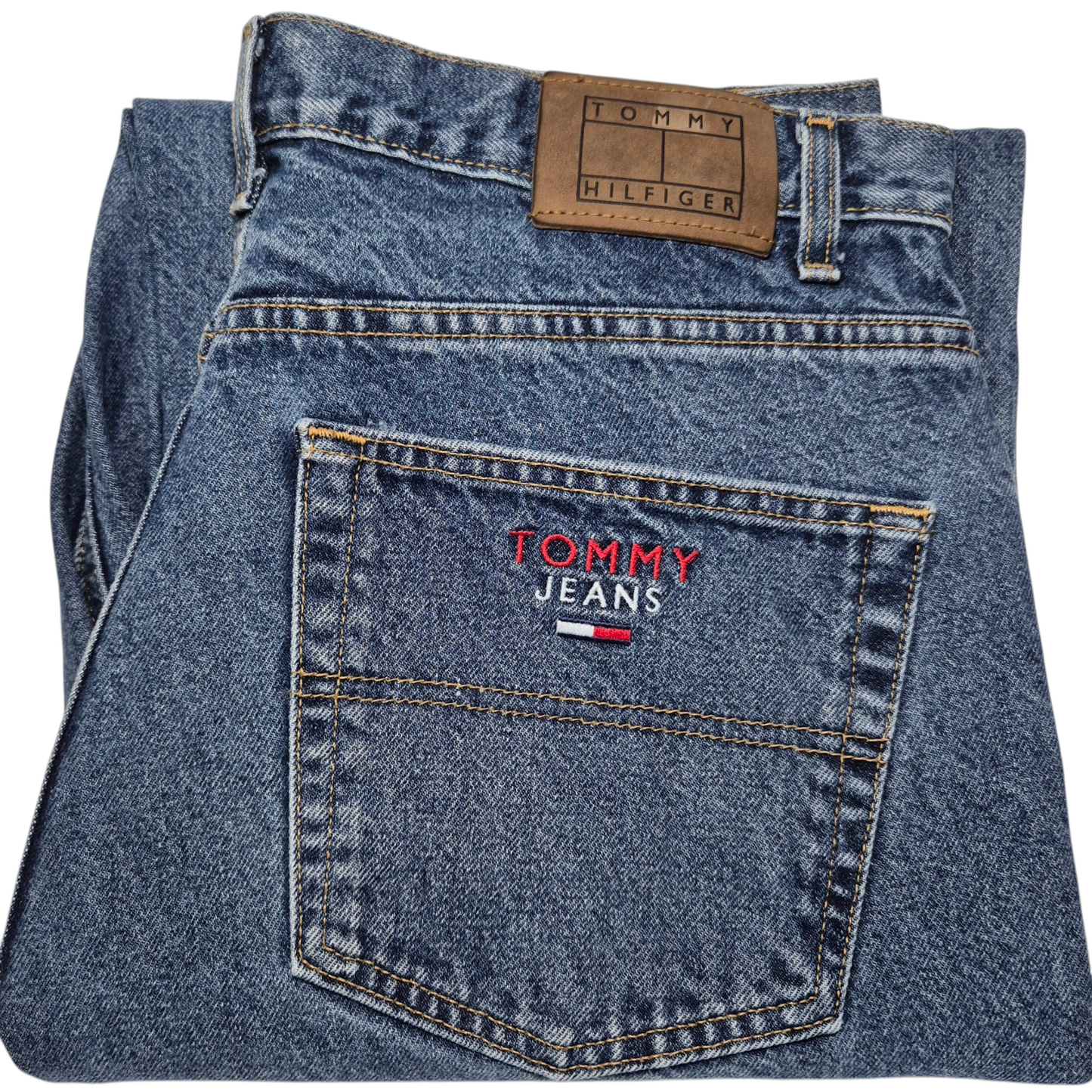 Vintage Tommy Jeans 90's Blue Relaxed Tapered Heavy Rigid Denim Bottoms W37