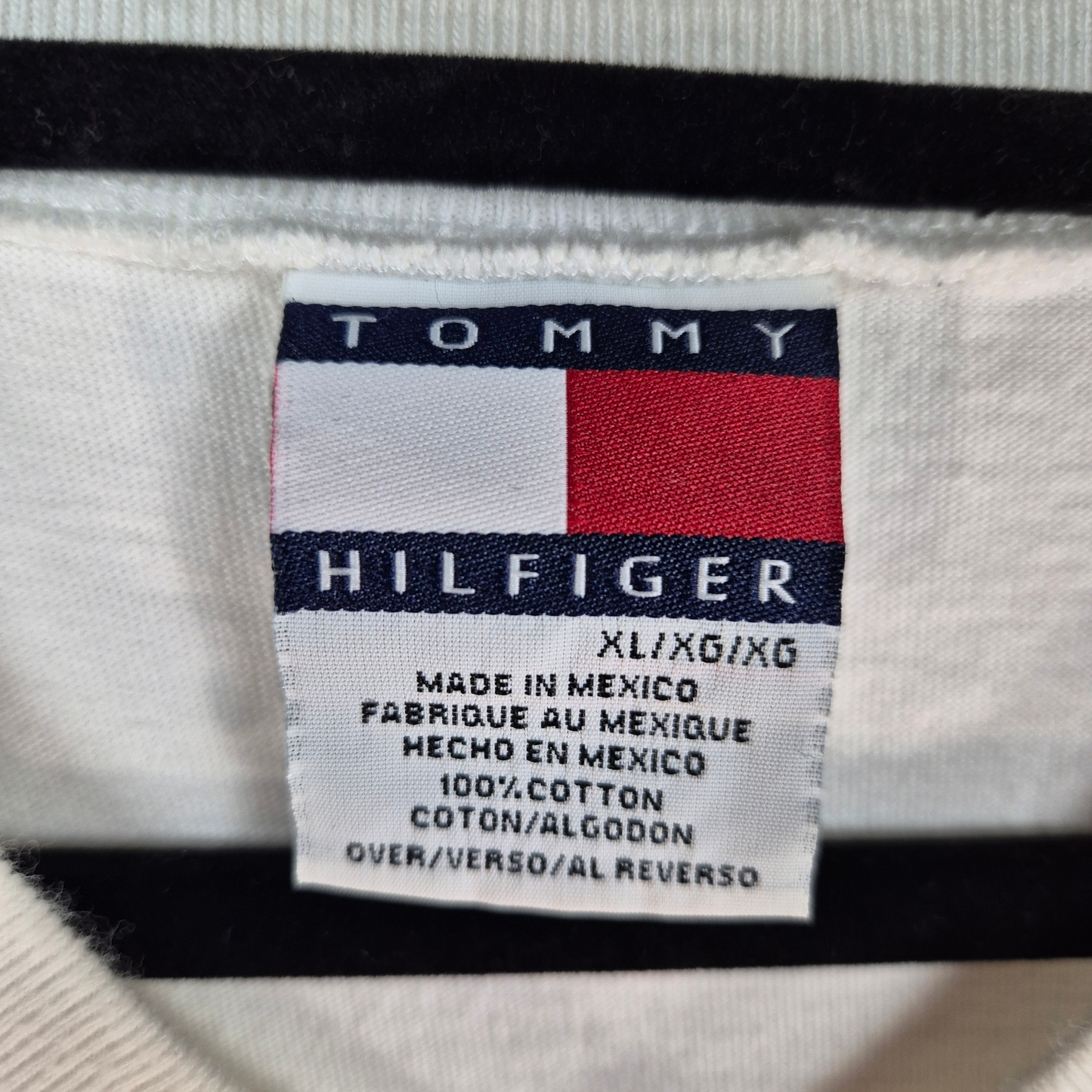 Vintage Tommy Hilfiger 90's White V Neck Cotton Tee Shirt Size XL