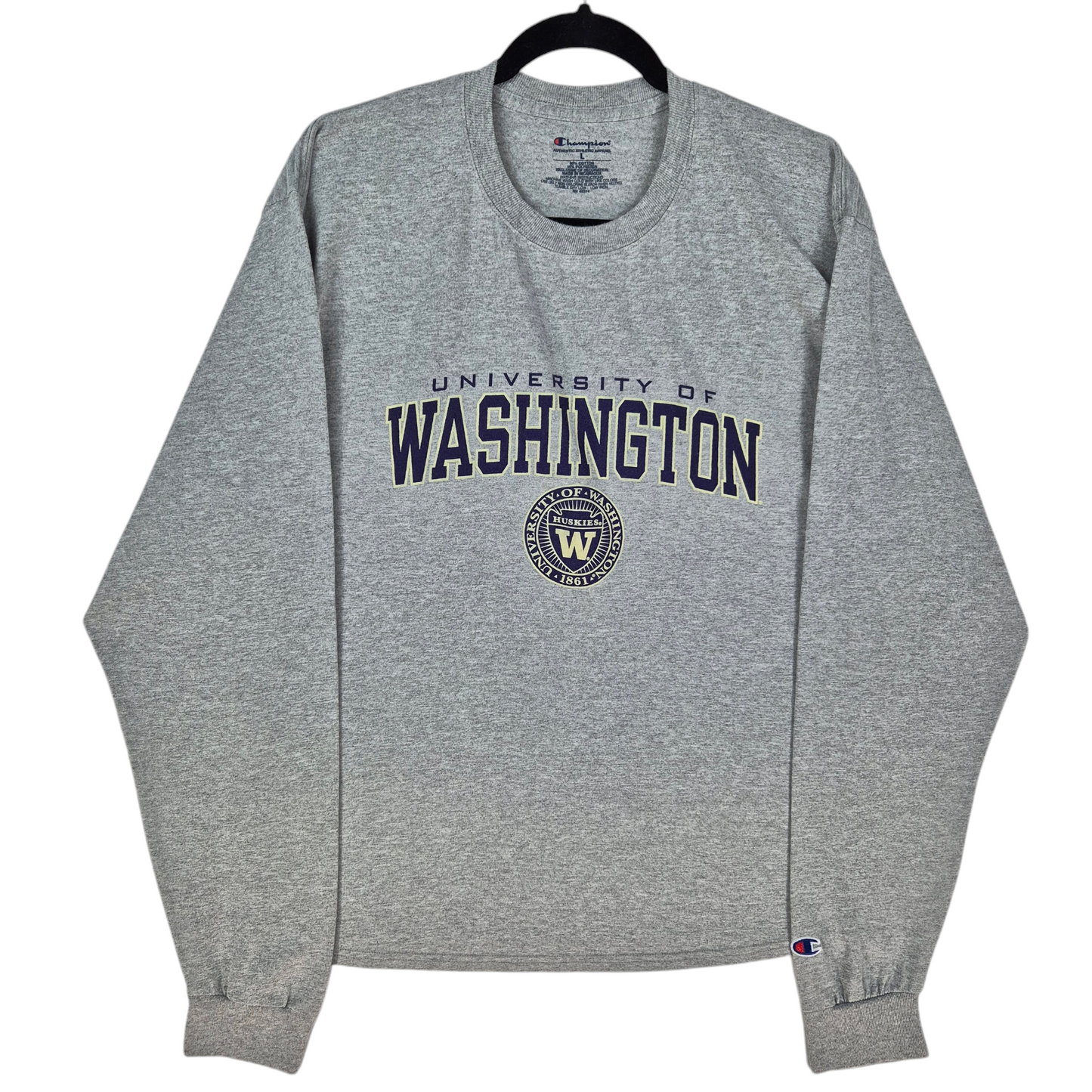 Champion University of Washington Grey Long Sleeve Tee Shirt Size L