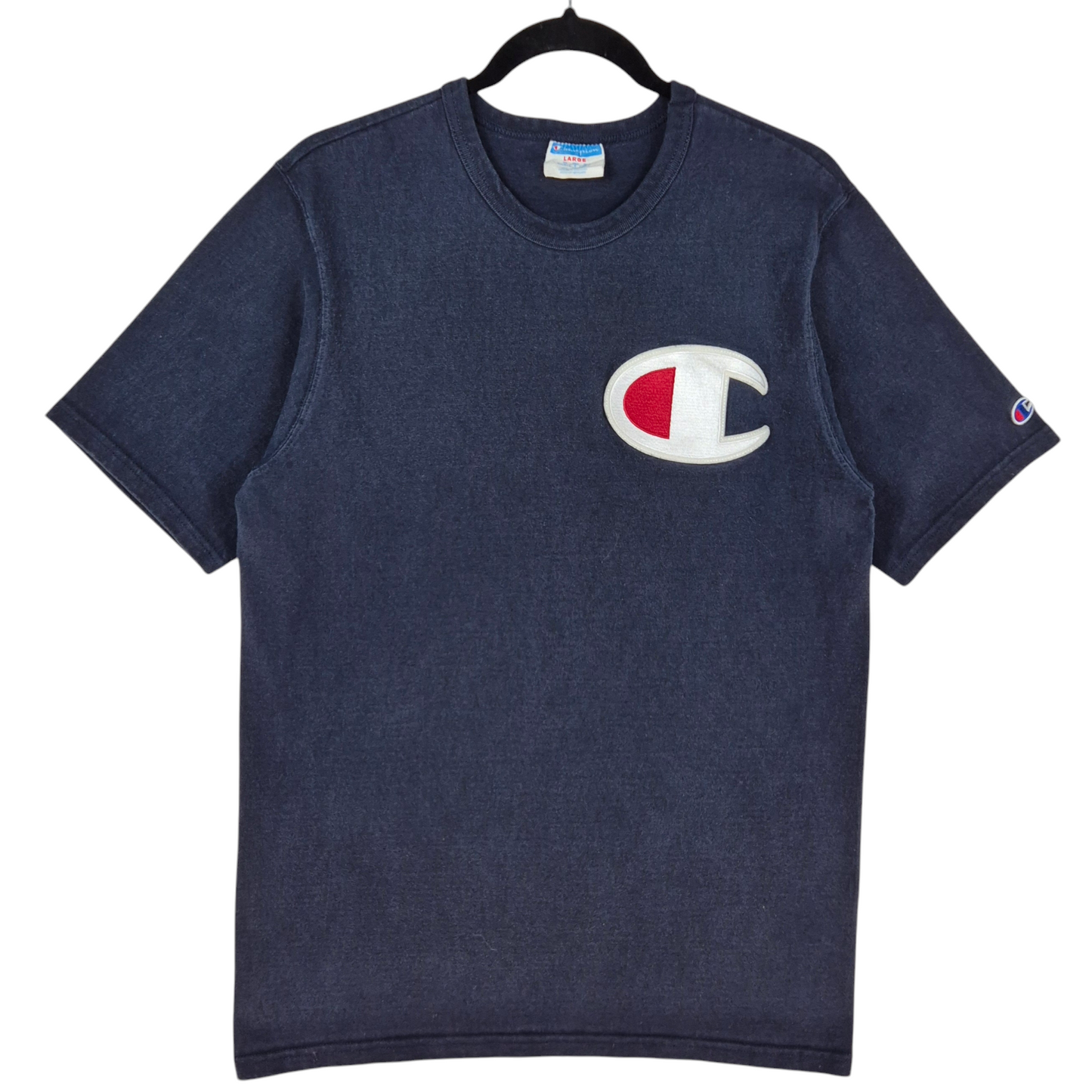 Vintage Champion 2000's Dark Blue Embroidered Cotton Tee Shirt Size L