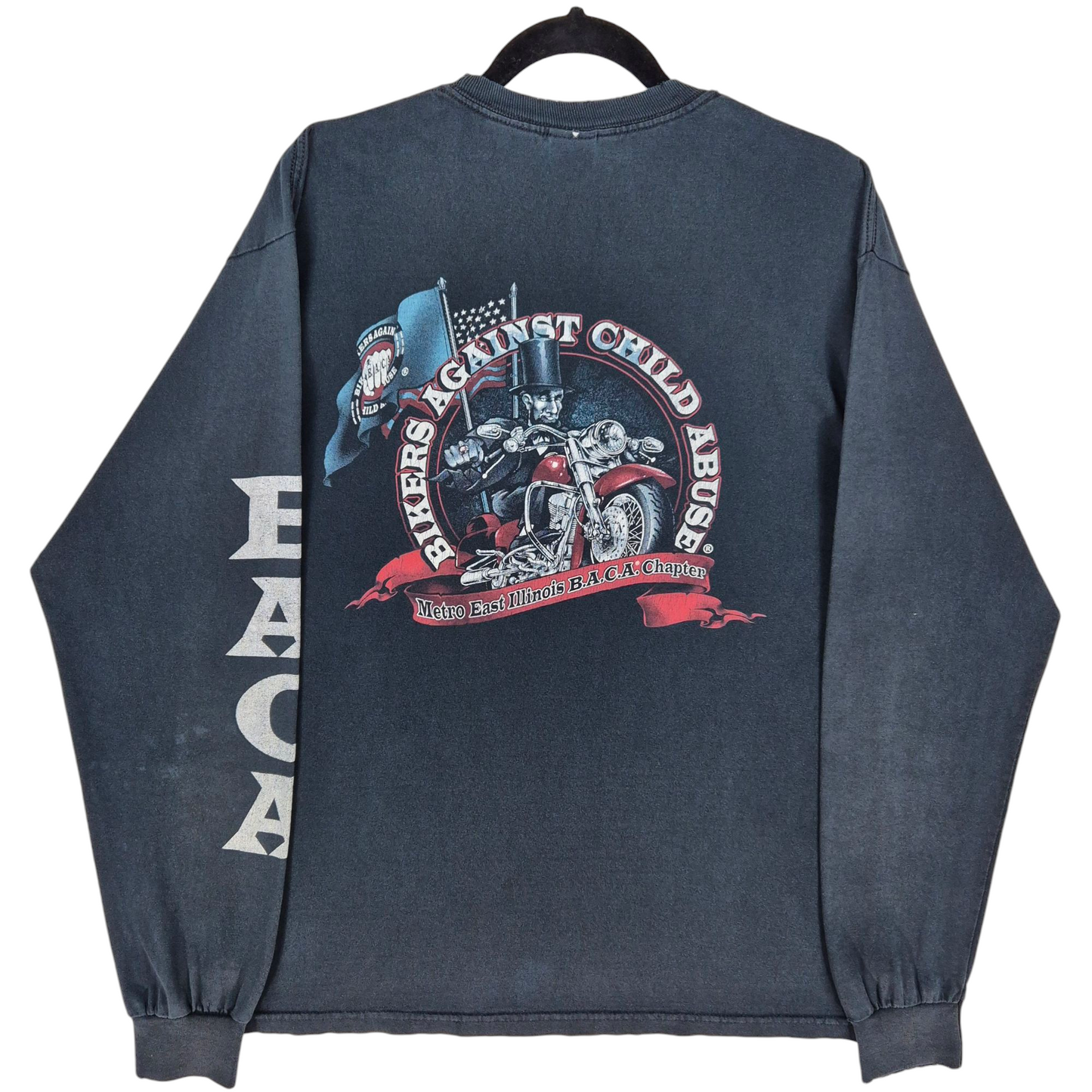 Illinois Bikers Against Child Abuse Black Long Sleeve Tee Shirt Size L