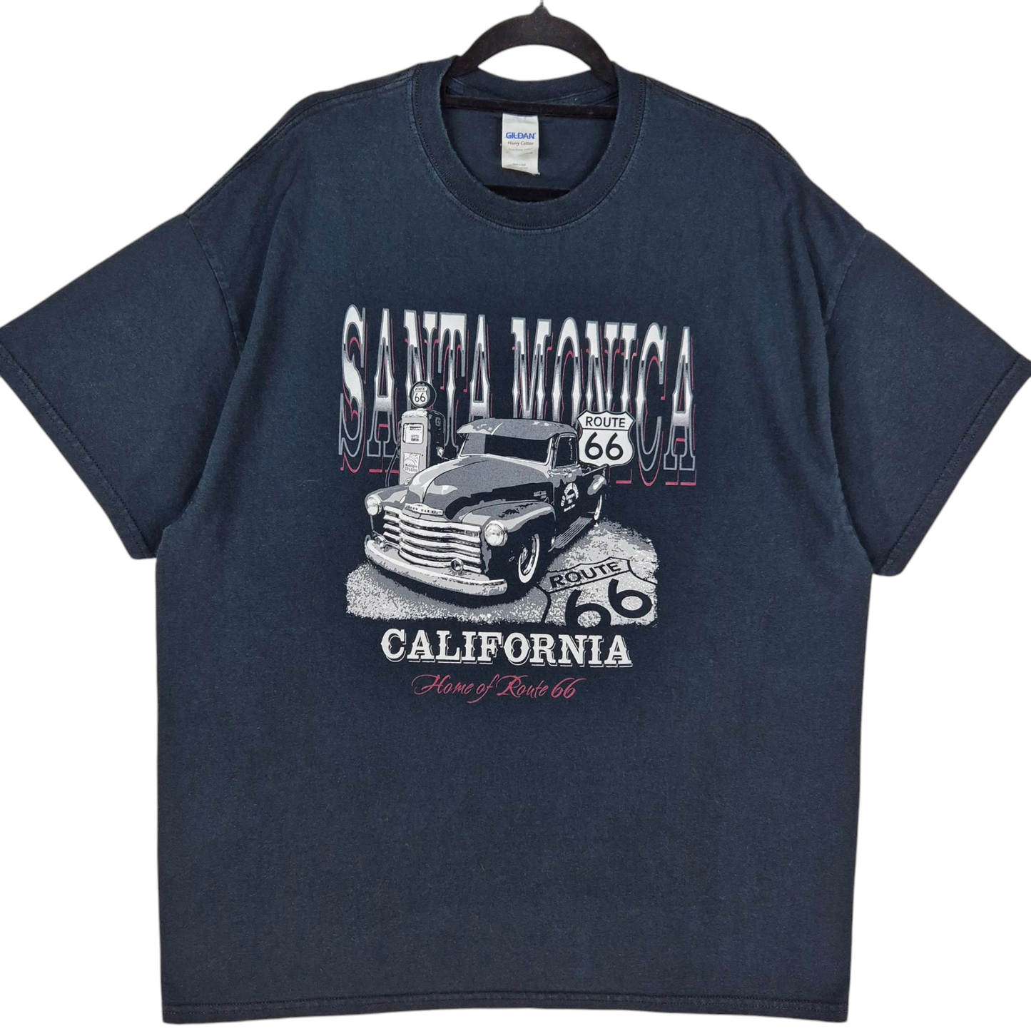 Santa Monica California Route 66 Black Cotton Tee Shirt Size XL