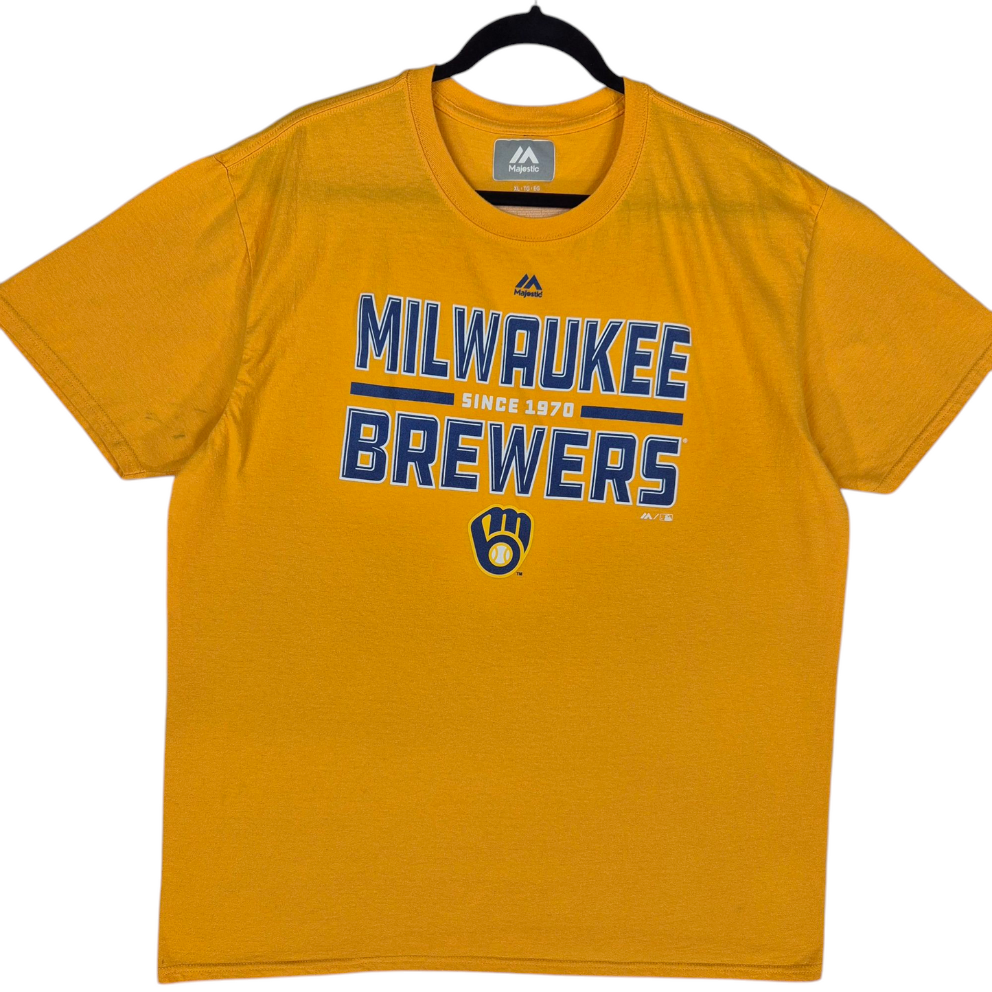 Majestic MLB Milwaukee Brewers Yellow Cotton Tee Shirt Size XL