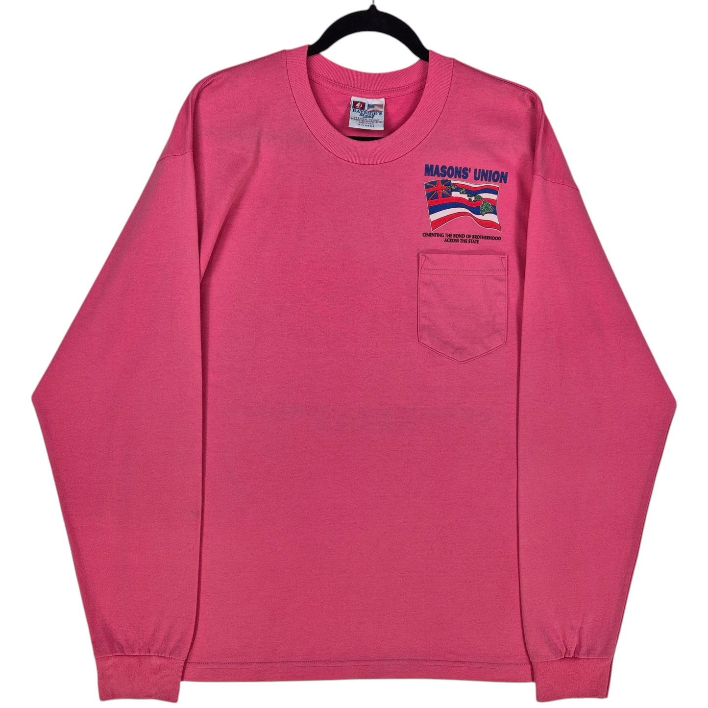 Vintage Hawaii Masons Union Pink Long Sleeve Cotton Tee Shirt Size XL