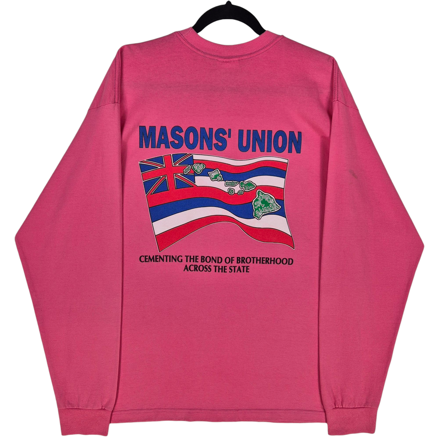 Vintage Hawaii Masons Union Pink Long Sleeve Cotton Tee Shirt Size XL