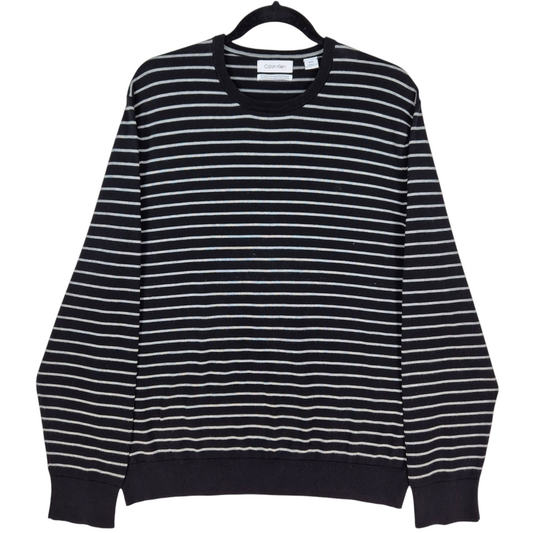 Calvin Klein Black Striped Crewneck Knit Sweater Size XL