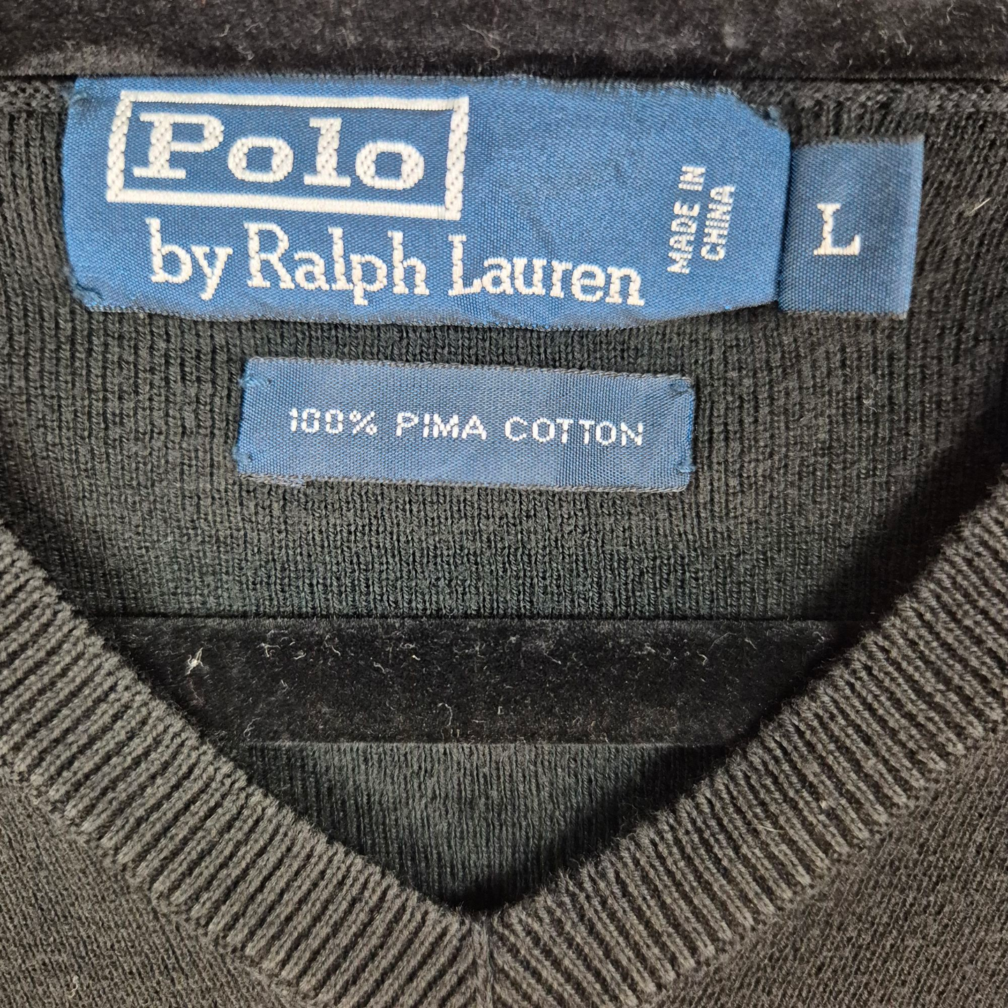 Vintage Polo Ralph Lauren 90's Black V Neck Knit Sweater Size L