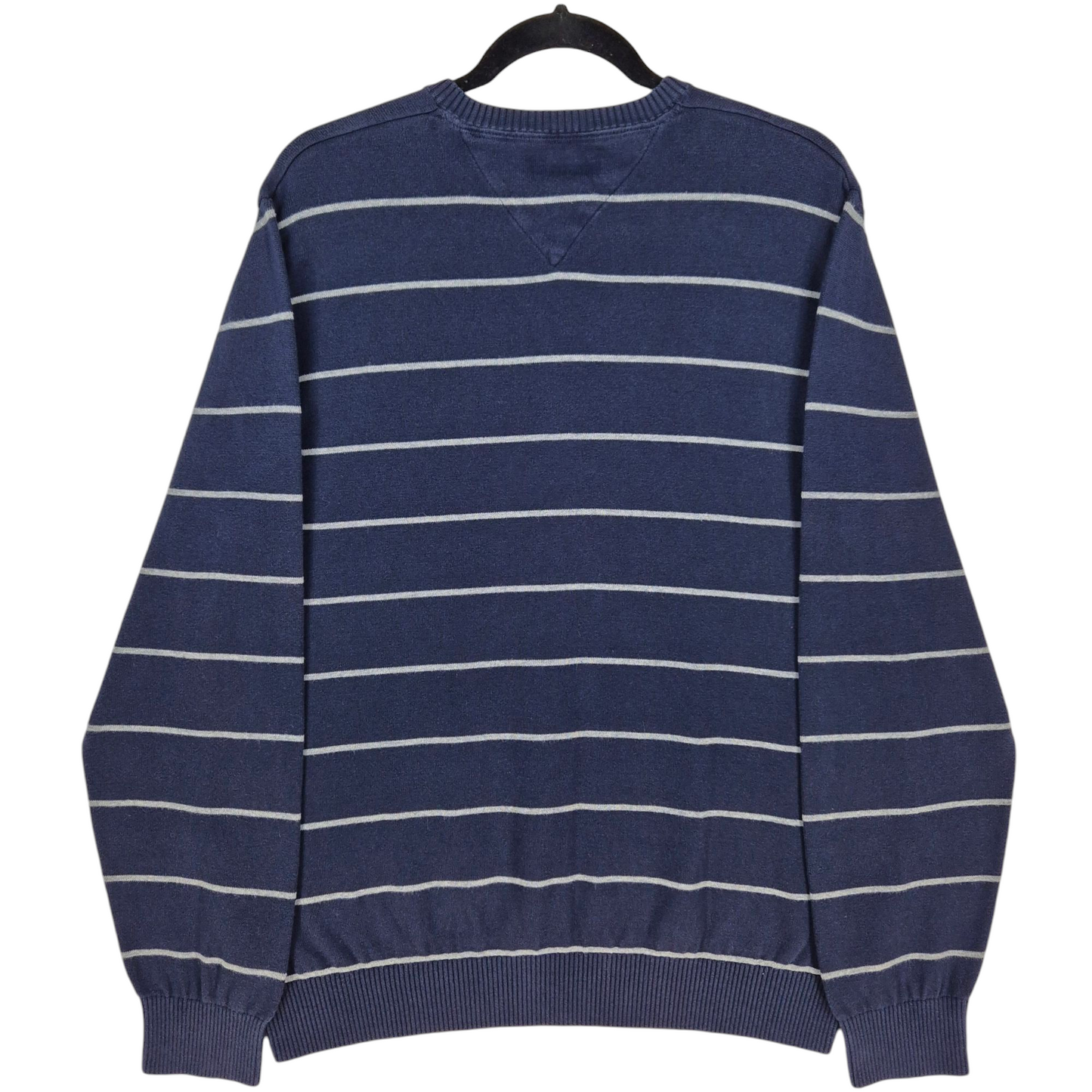 Tommy Hilfiger Dark Blue Striped V Neck Knit Sweater Size L