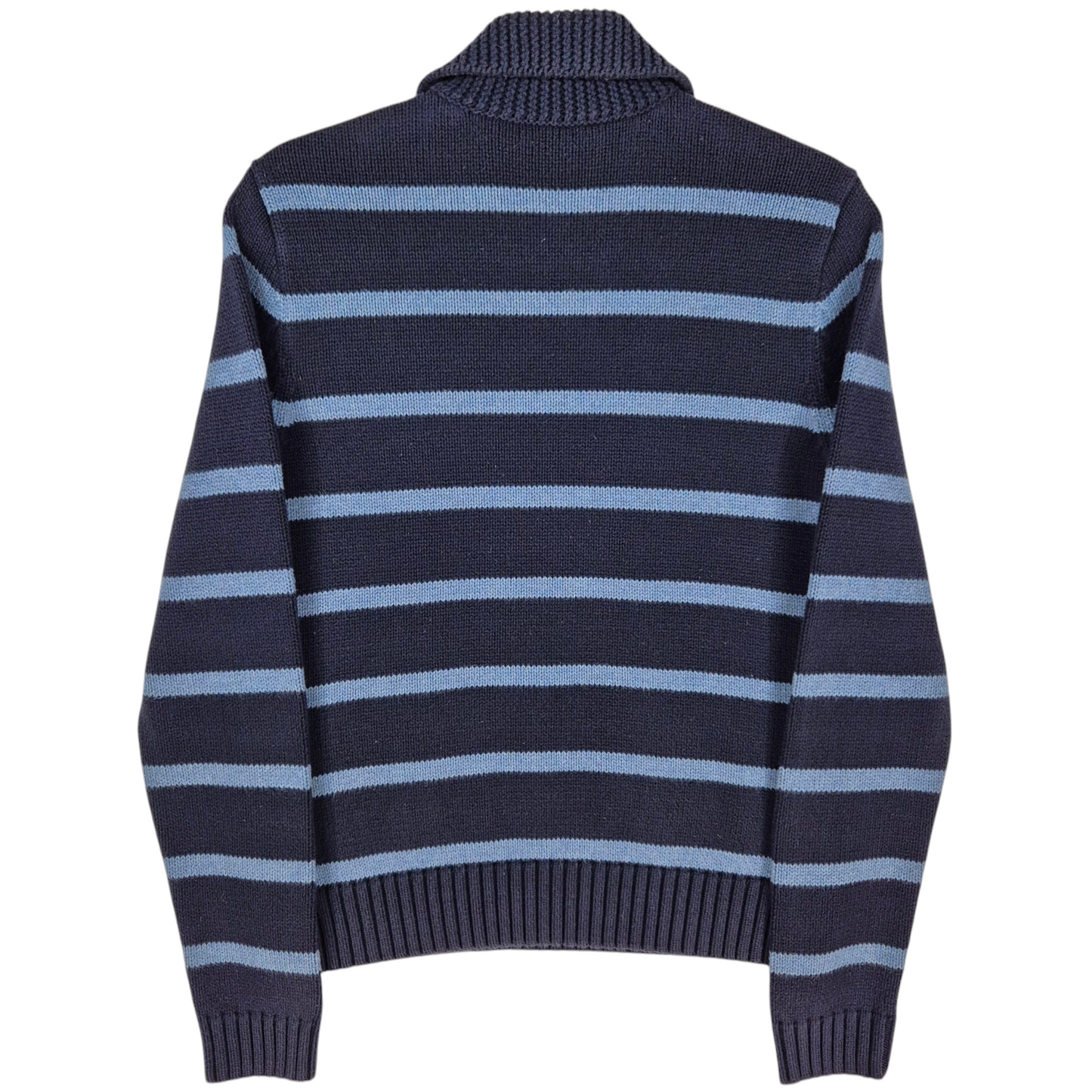 Ralph Lauren Green Label Dark Blue Striped Quarter Knit Sweater Size M