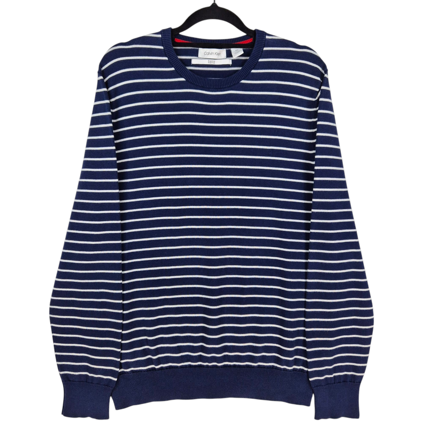 Calvin Klein Dark Blue & White Striped Crewneck Knit Sweater Size M