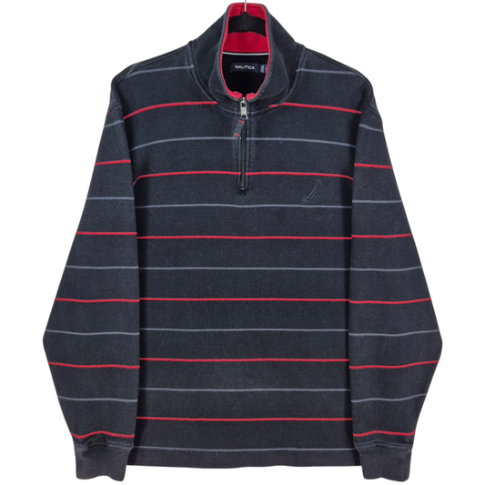 Nautica Black Striped Quarter Zip Knit Sweater Size M