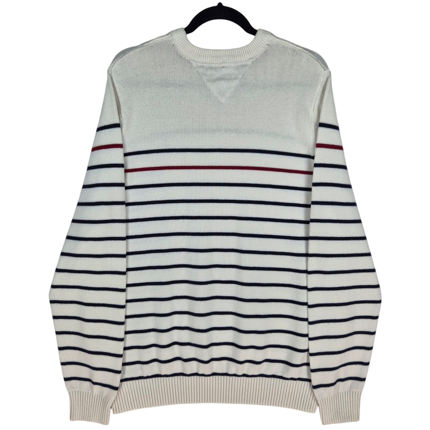 Tommy Hilfiger White Striped Crewneck Knit Sweater Size XL