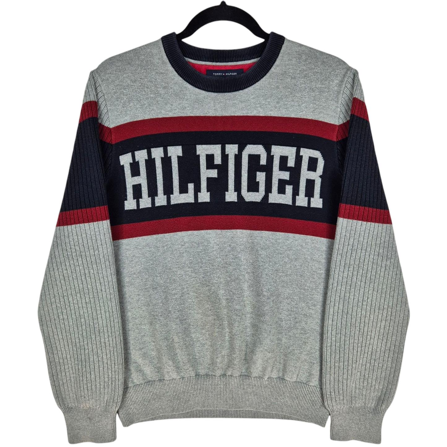 Tommy Hilfiger Grey & Dark Blue Crewneck Knit Sweater Size M