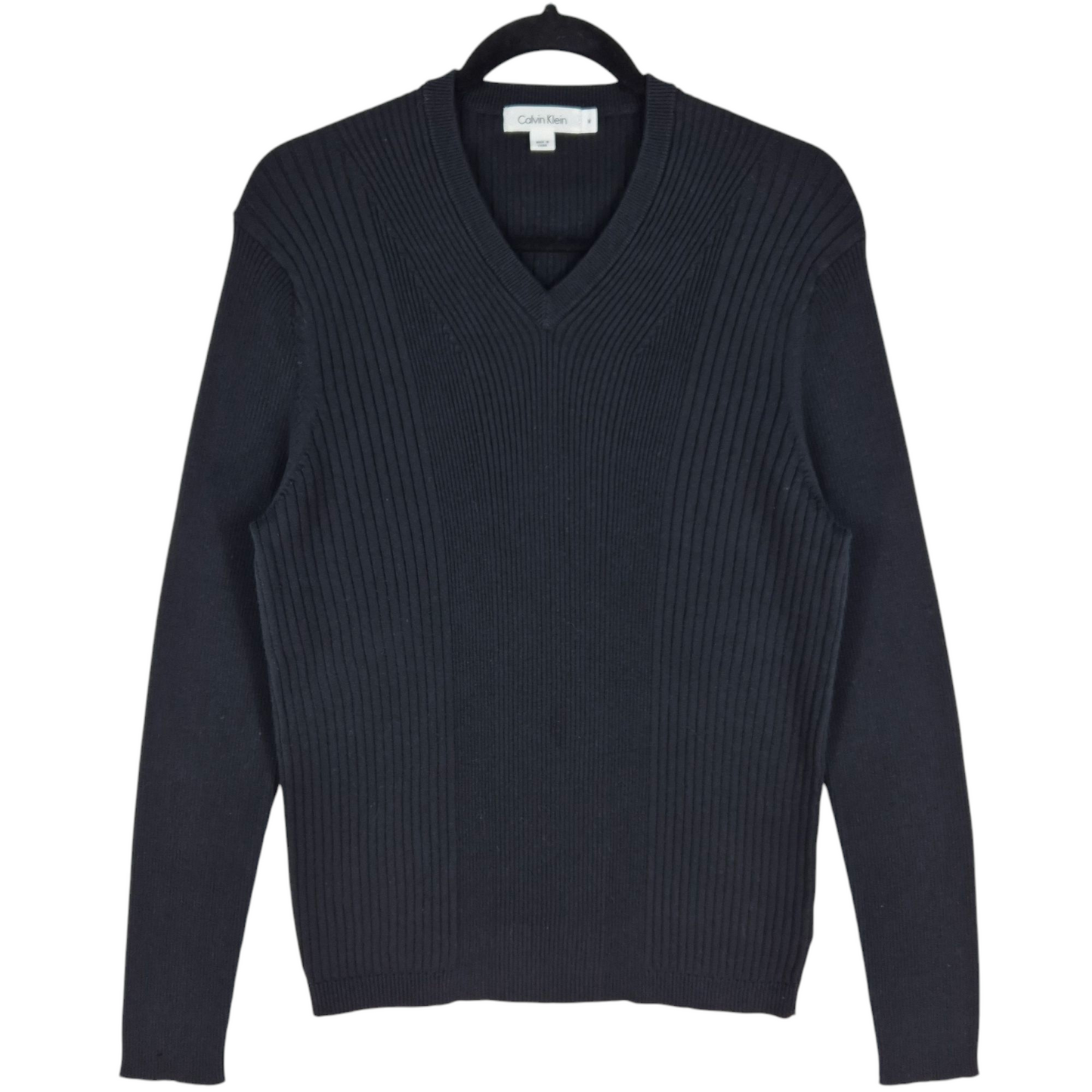 Calvin Klein Black V Neck Cable Knit Sweater Size M
