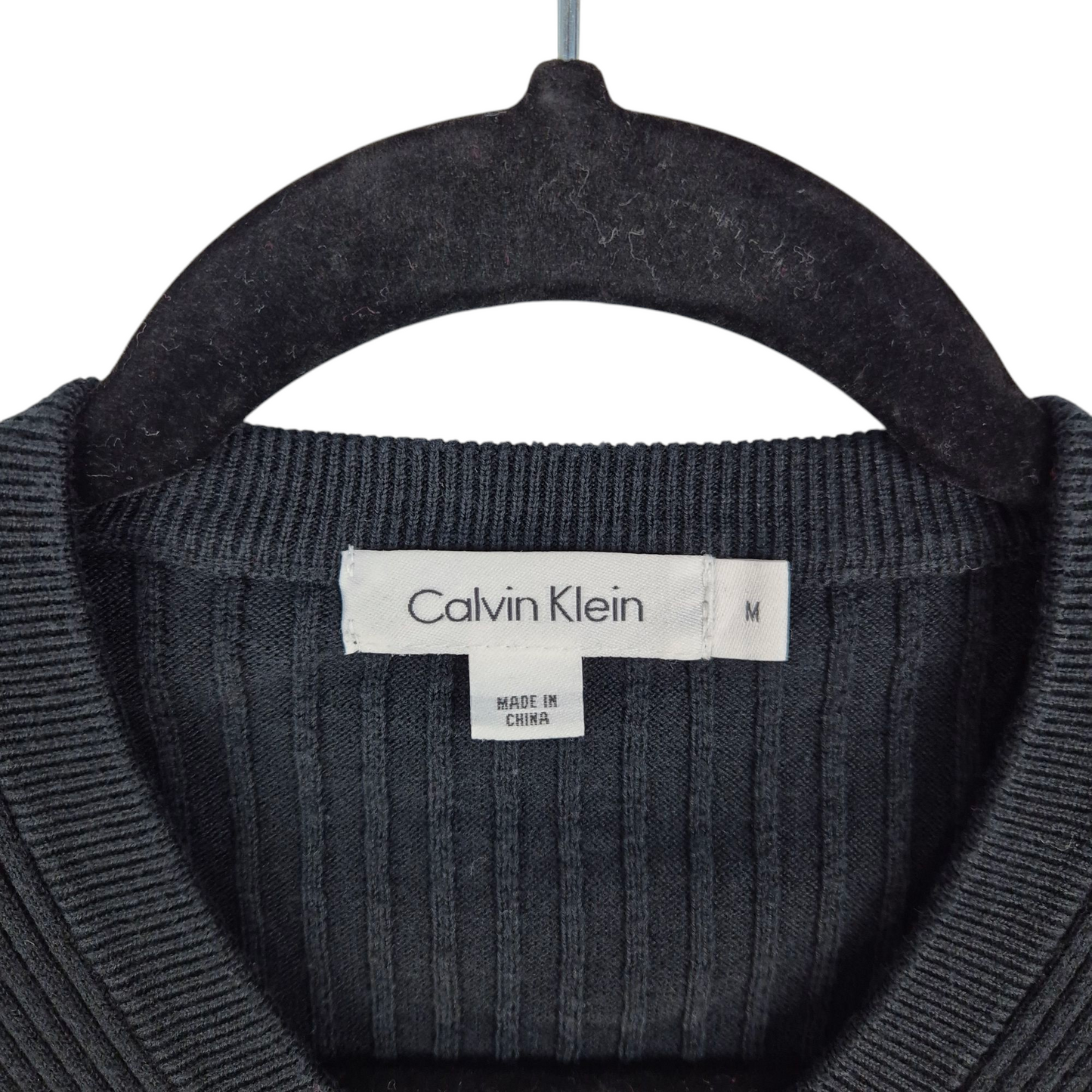 Calvin Klein Black V Neck Cable Knit Sweater Size M