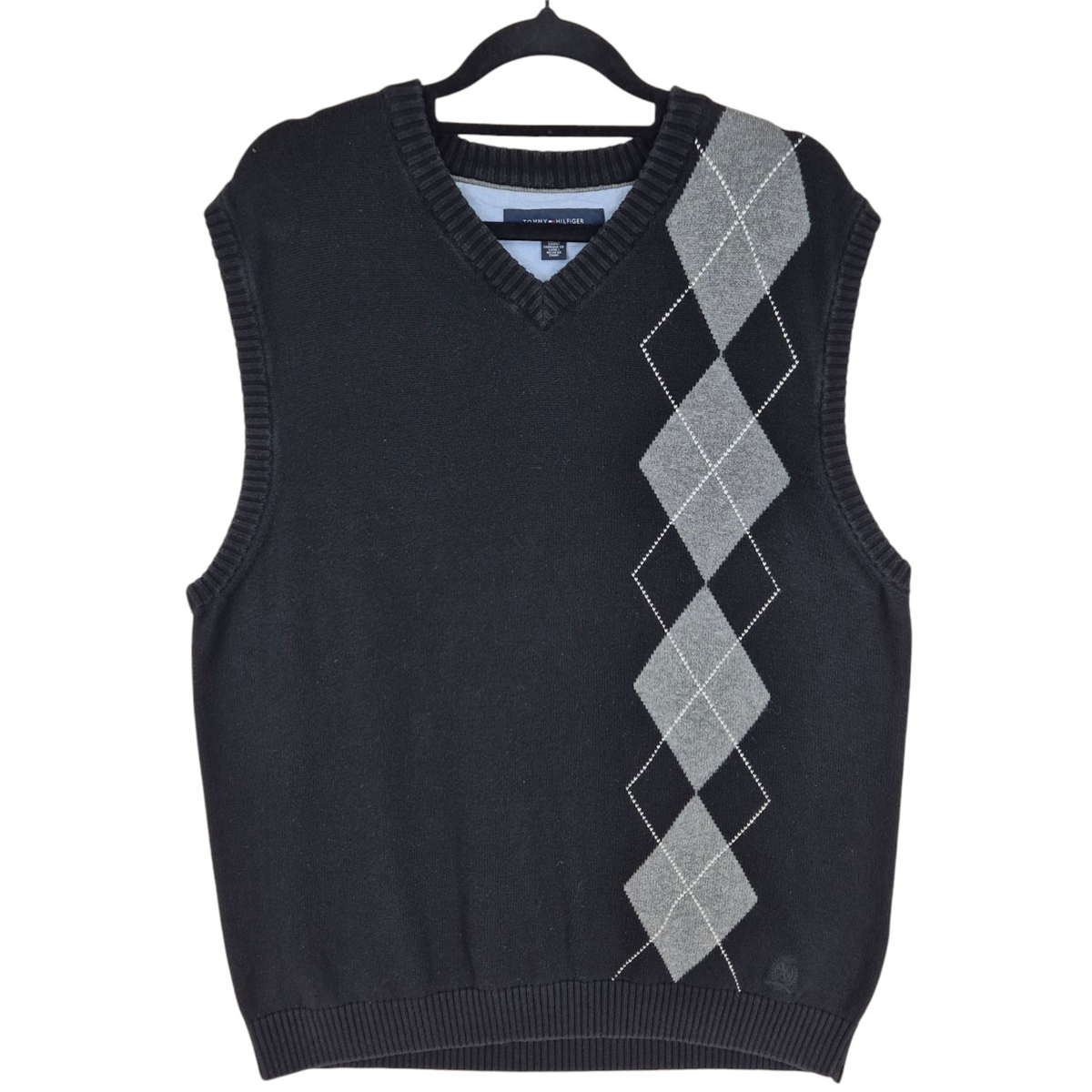 Tommy Hilfiger Black Diamond V Neck Knit Vest Size L