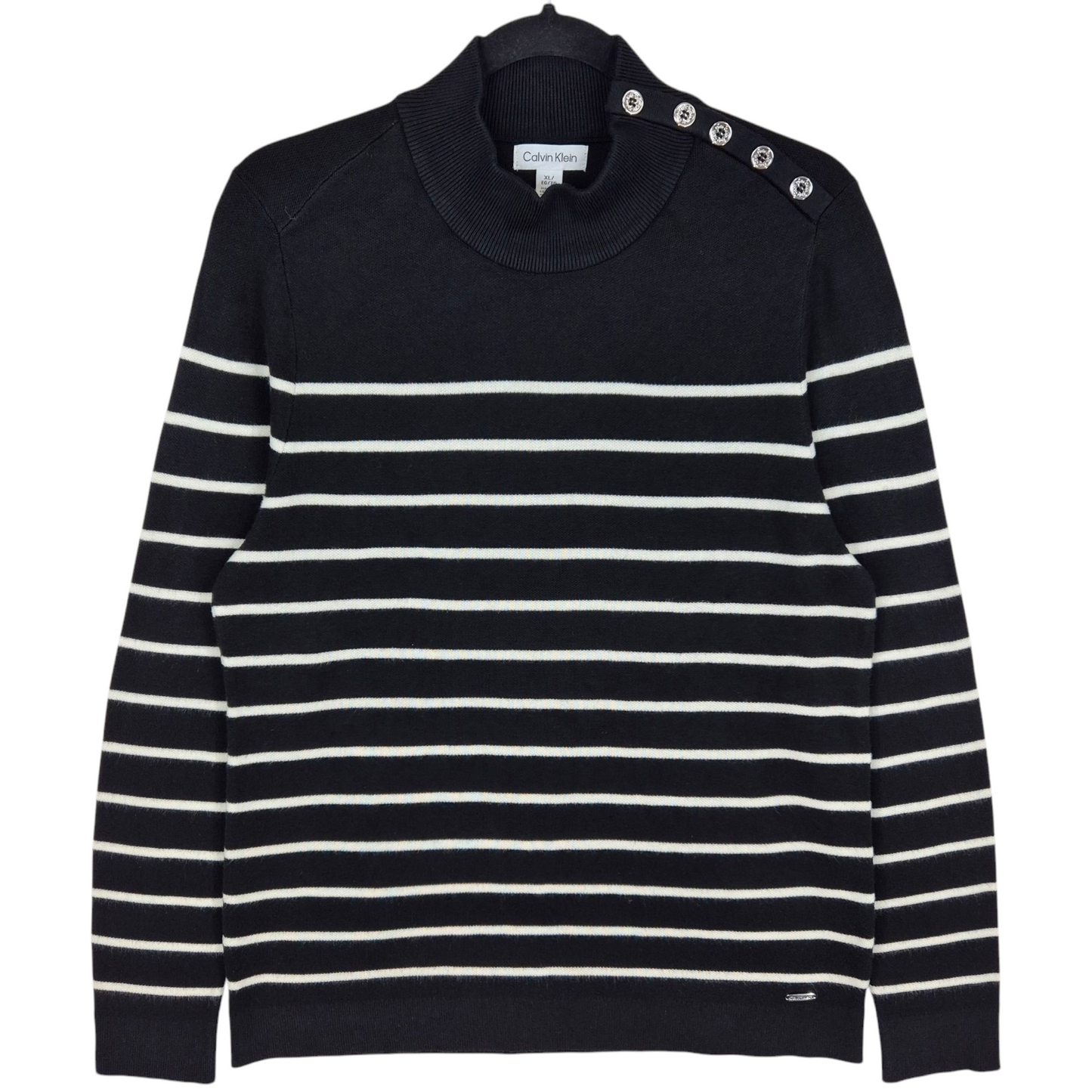 Calvin Klein Womens Black Striped Knit Sweater Size XL
