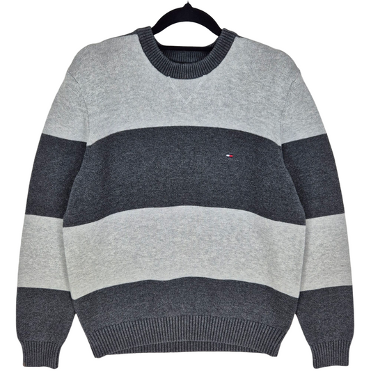 Tommy Hilfiger Grey Striped Crewneck Knit Sweater Size M