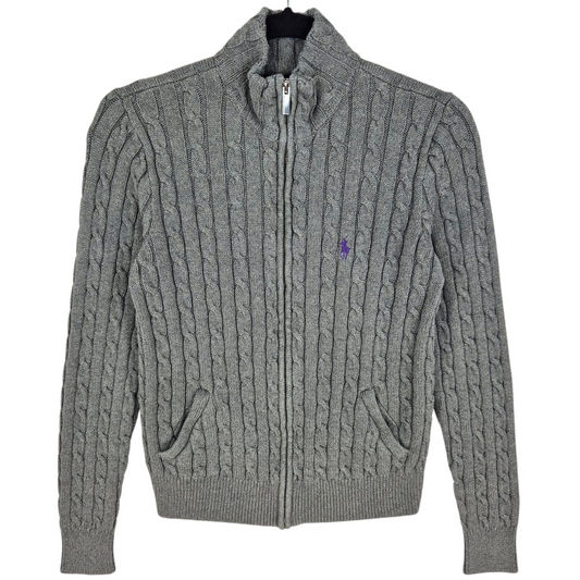 Vintage Ralph Lauren Sport Womens Grey Slim Cable Knit Jacket Size L