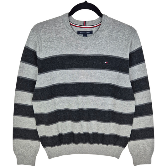 Tommy Hilfiger Grey Striped Crewneck Knit Sweater Size M