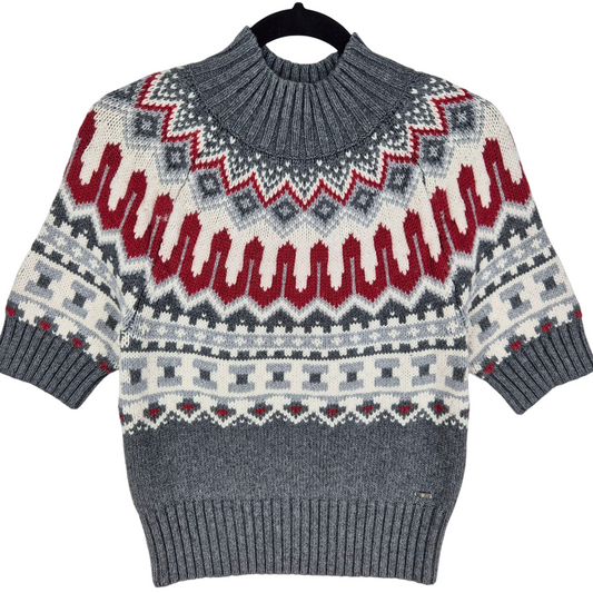 Tommy Hilfiger Womens Grey & Red 6% Rabbit Hair Slim Knit Top Size L