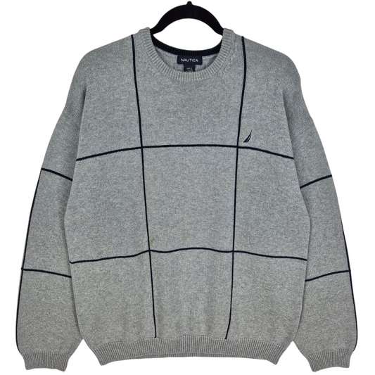 Vintage Nautica Grey Crewneck Knit Sweater Size L