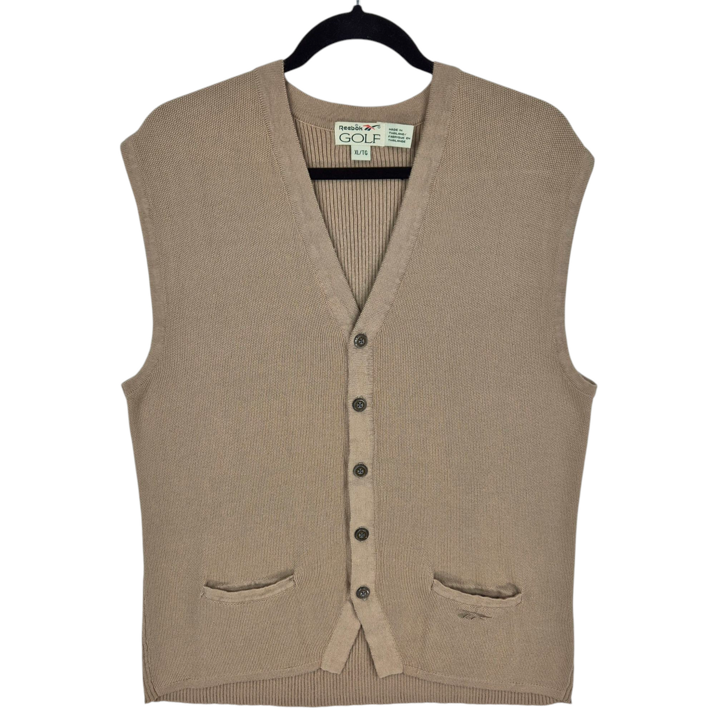 Vintage Reebok Golf 90's Brown Button Knit Vest Size XL