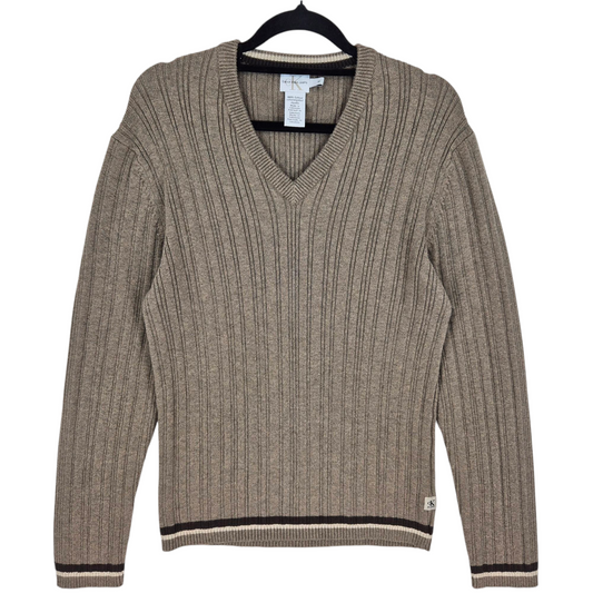Vintage Calvin Klein Jeans 90's Brown V Neck Cable Knit Sweater Size M