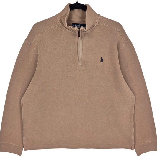 Vintage Polo Ralph Lauren 90's Brown Quarter Zip Knit Sweater Size XL