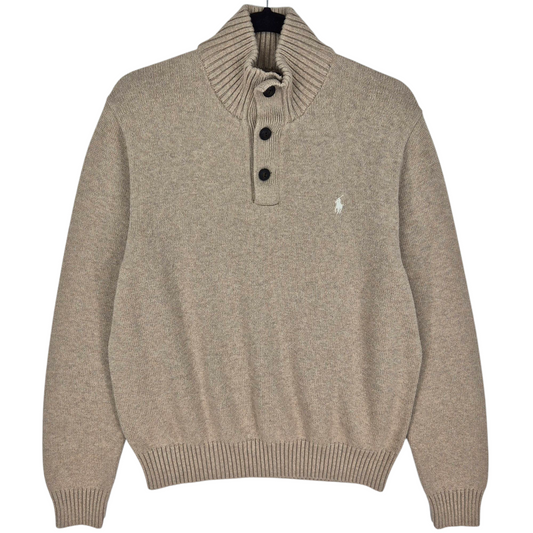 Polo Ralph Lauren Oat Brown Quarter Button Knit Sweater Size L