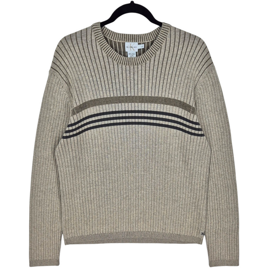 Vintage Calvin Klein 90's Oat Brown Crewneck Cable Knit Sweater Size L