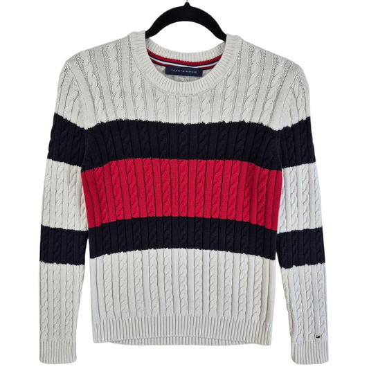Tommy Hilfiger Womens White Cable Flag Knit Sweater Size M