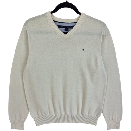 Tommy Hilfiger Cream White V Neck Knit Sweater Size M