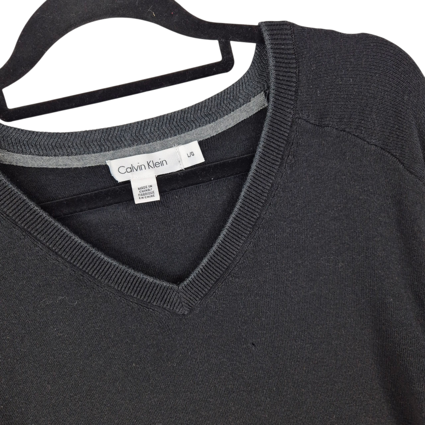 Calvin Klein Black Stretch V Neck Knit Sweater Size L