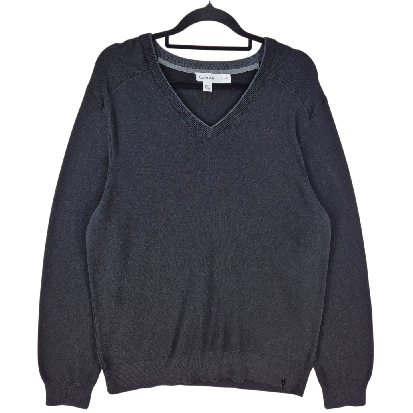 Calvin Klein Black Stretch V Neck Knit Sweater Size L