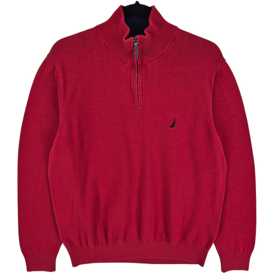 Nautica Red Quarter Zip Knit Sweater Size L