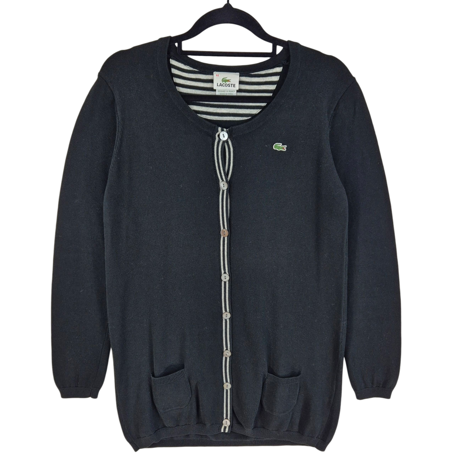 Lacoste Womens Black Button Knit Sweater Size L