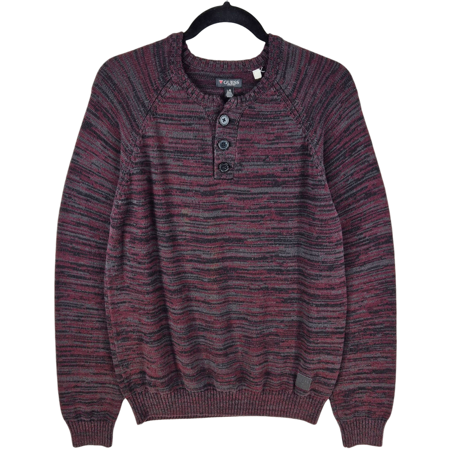 Guess Burgundy Quarter Button Knit Sweater Size L
