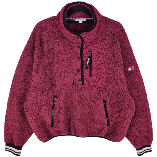 Tommy Hilfiger Sport Womens Burgundy Oversized Fleece Jumper Size L